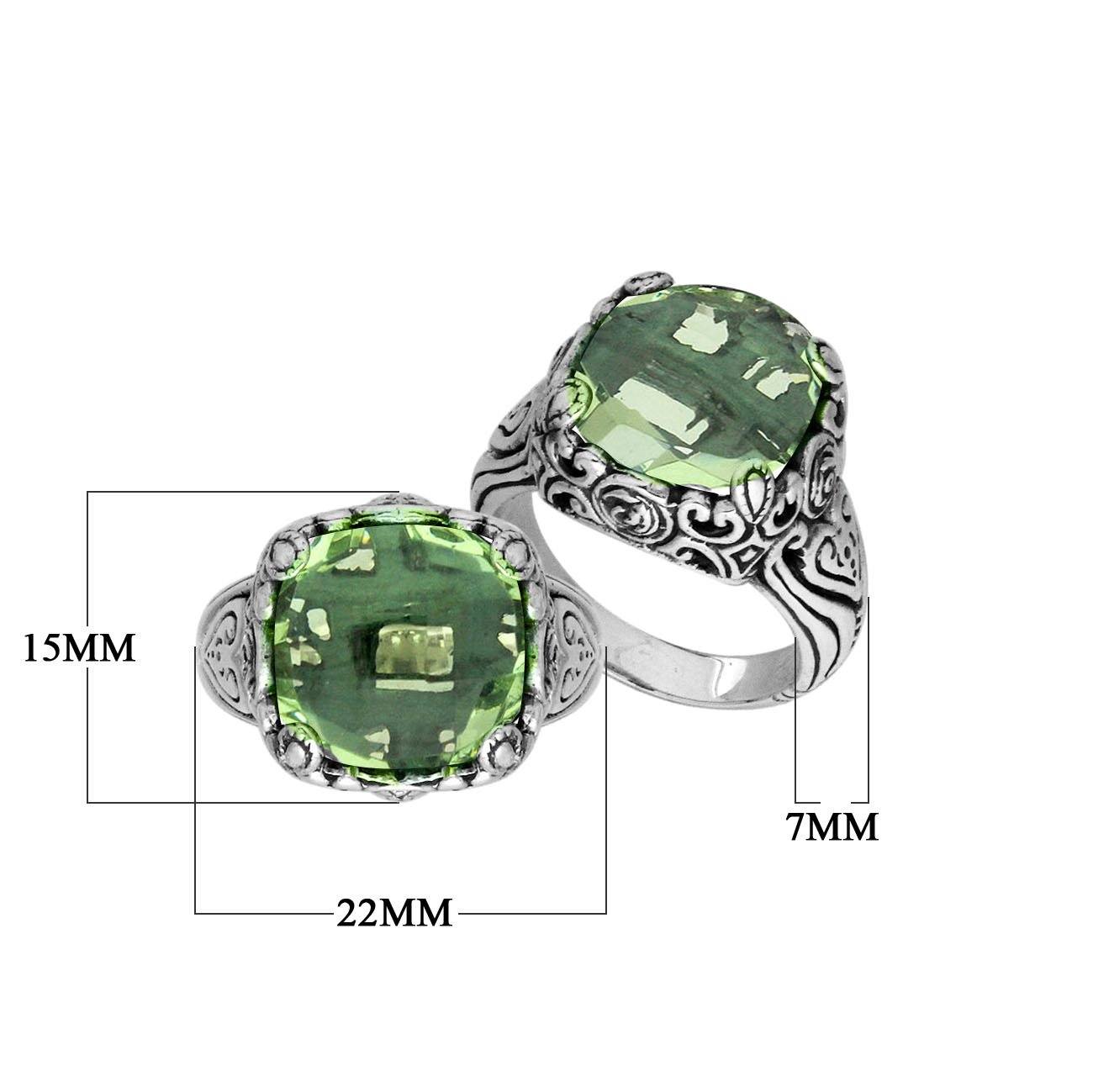 Sterling Silver Handcrafted Green Amethyst Quartz Ornate Statement Ring