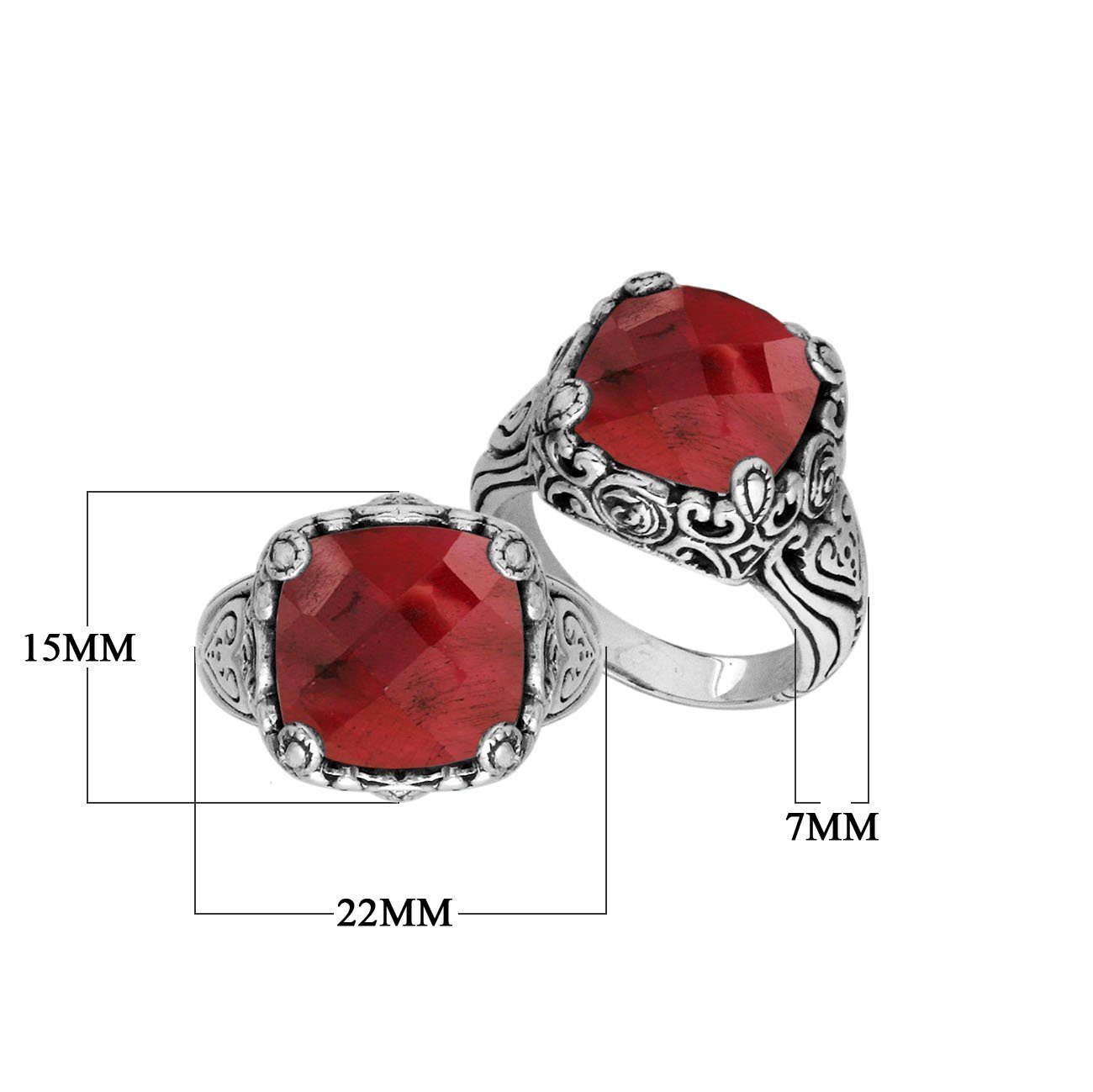 Handcrafted Sterling Silver Cushion Shape Ruby Ring in Balinese design