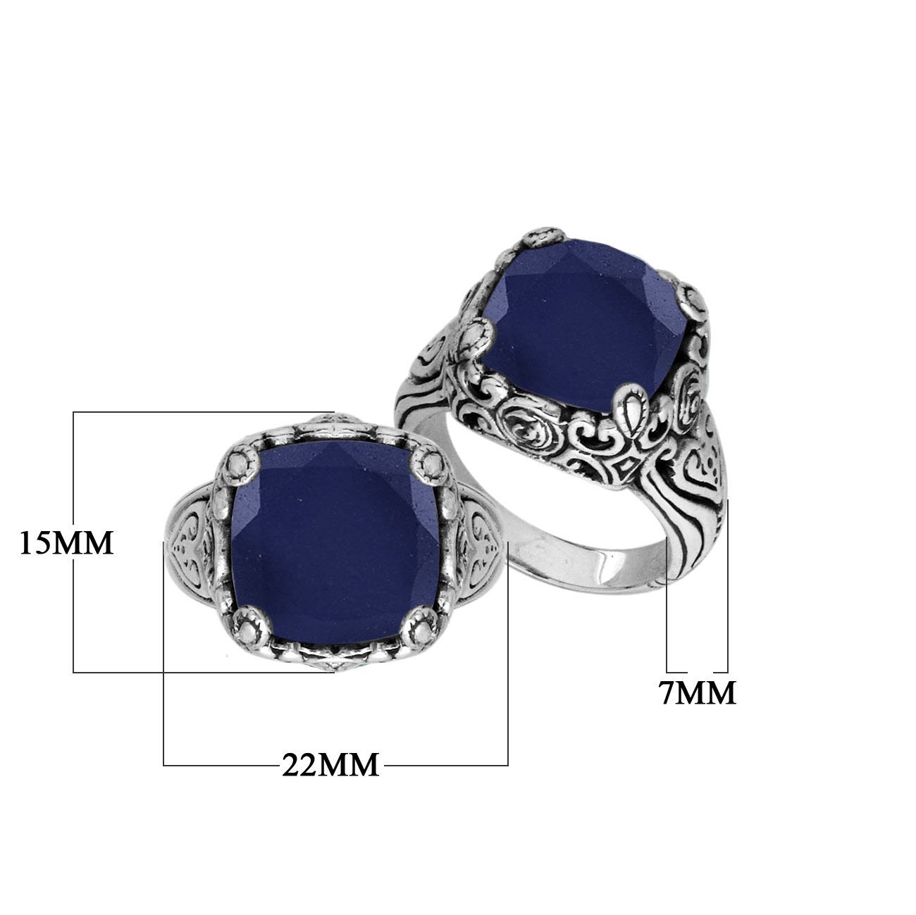 Sterling Silver vintage-inspired ring featuring Blue Sapphire and an ornate handcrafted Balinese design.