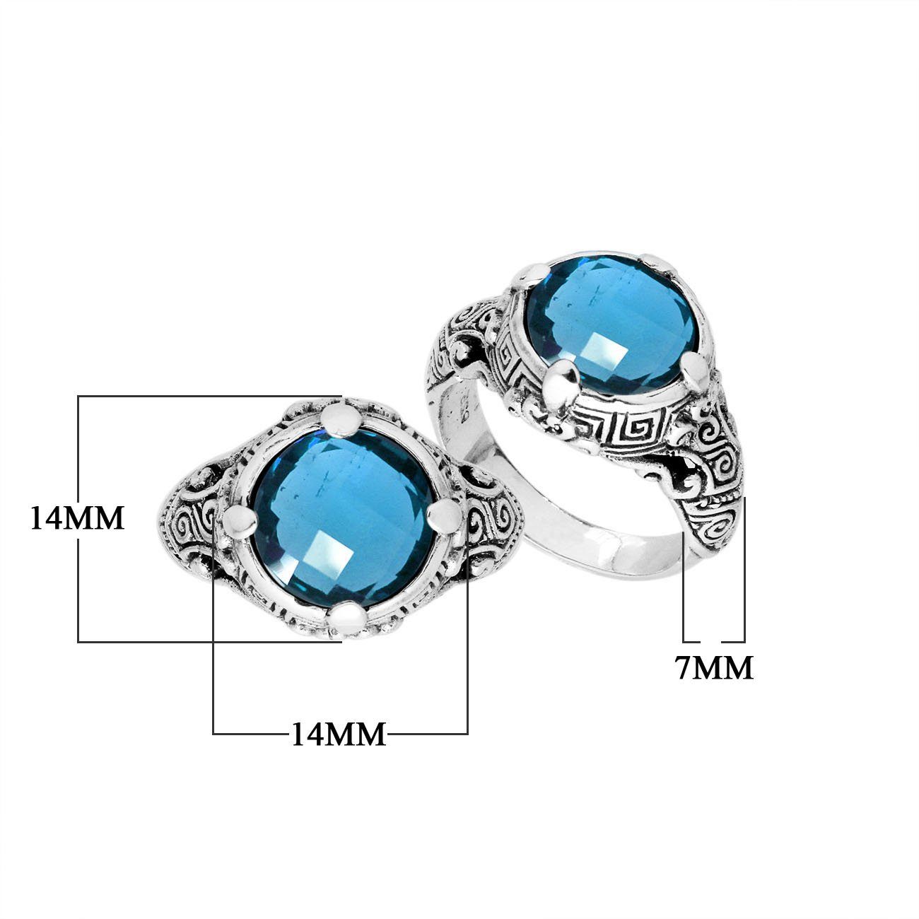 Sterling Silver vintage-inspired Blue Topaz Quartz ring with elegant Balinese handcrafted detailing.