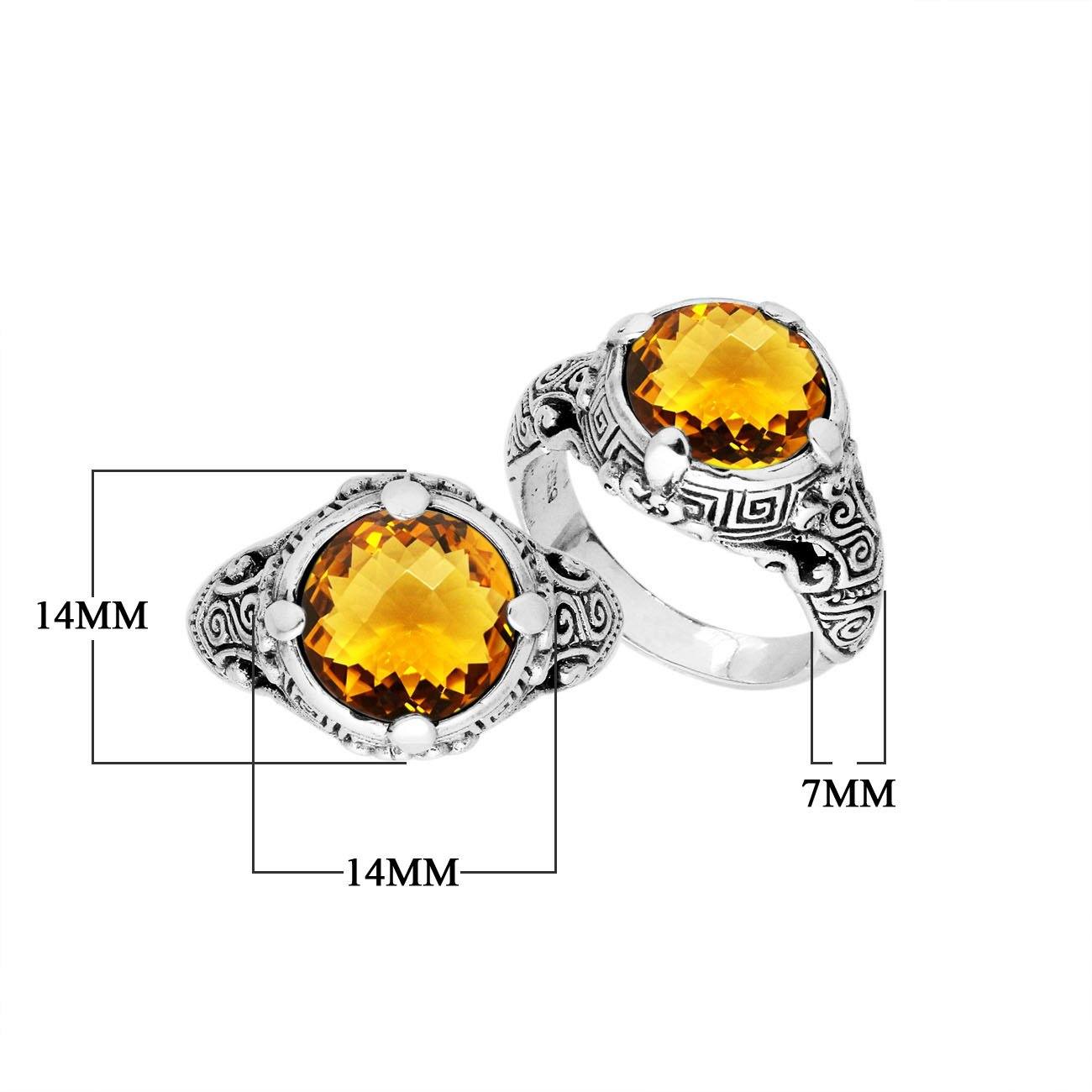 Sterling Silver vintage-inspired Citrine Quartz ring with elegant Balinese handcrafted detailing.