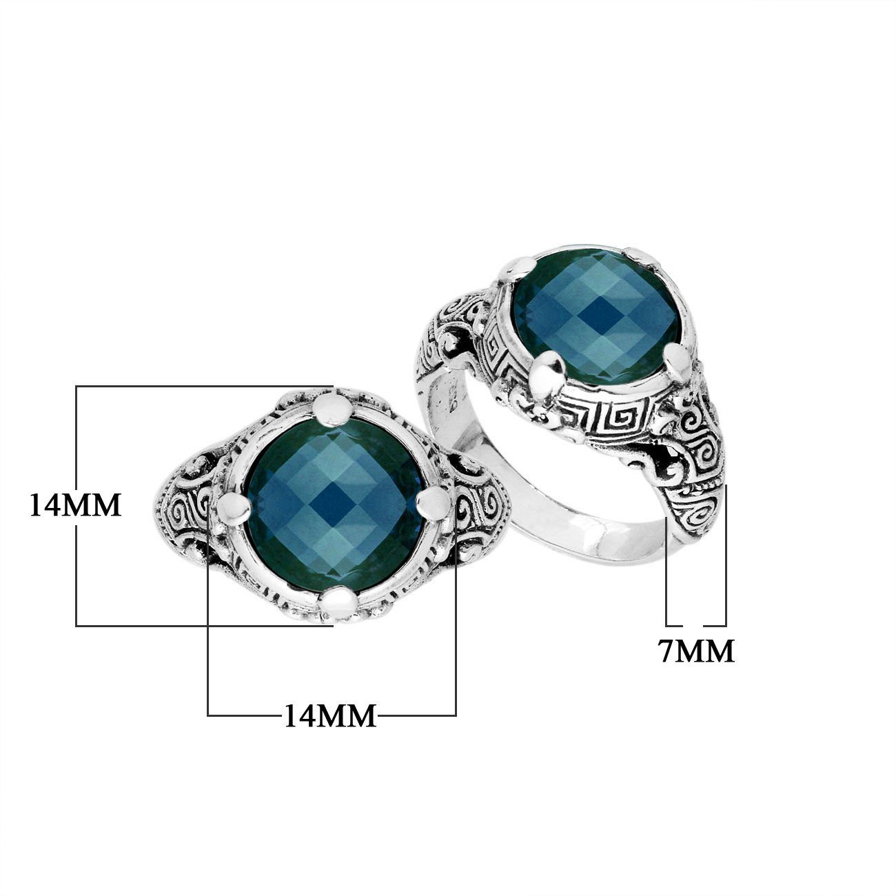 Elegant Sterling Silver Balinese Design Ring With London Blue Topaz Quartz Stone