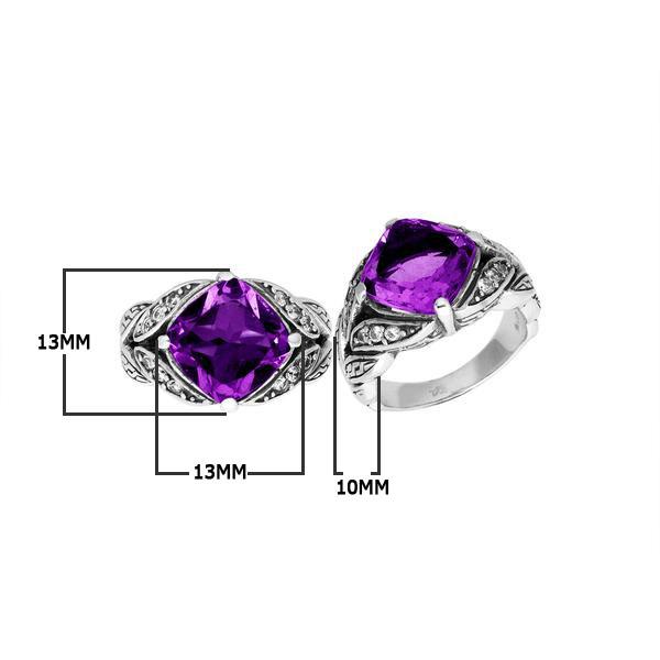 Elegant Sterling Silver Balinese Design Ring With Amethyst Quartz And Cubic Zirconia Stones