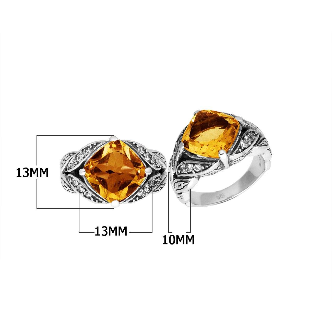 Elegant Sterling Silver Balinese Design Ring With Citrine Quartz And Cubic Zirconia Stones