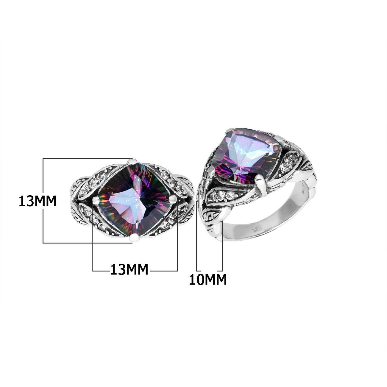 Elegant Sterling Silver Balinese Design Ring With Mystic Quartz And Cubic Zirconia Stones