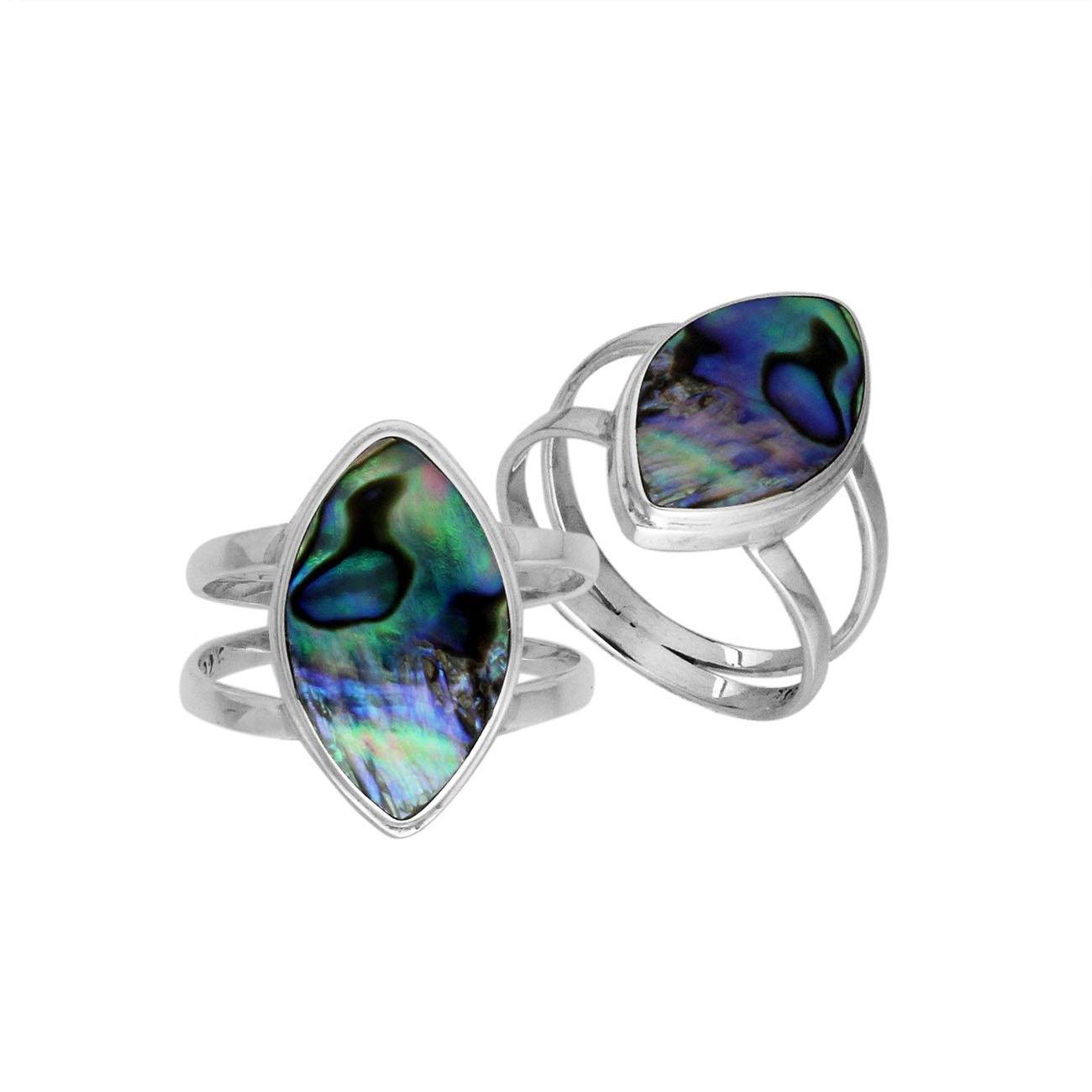 Elegant Sterling Silver Marquise Shape Ring With Abalone Shell In Balinese Design