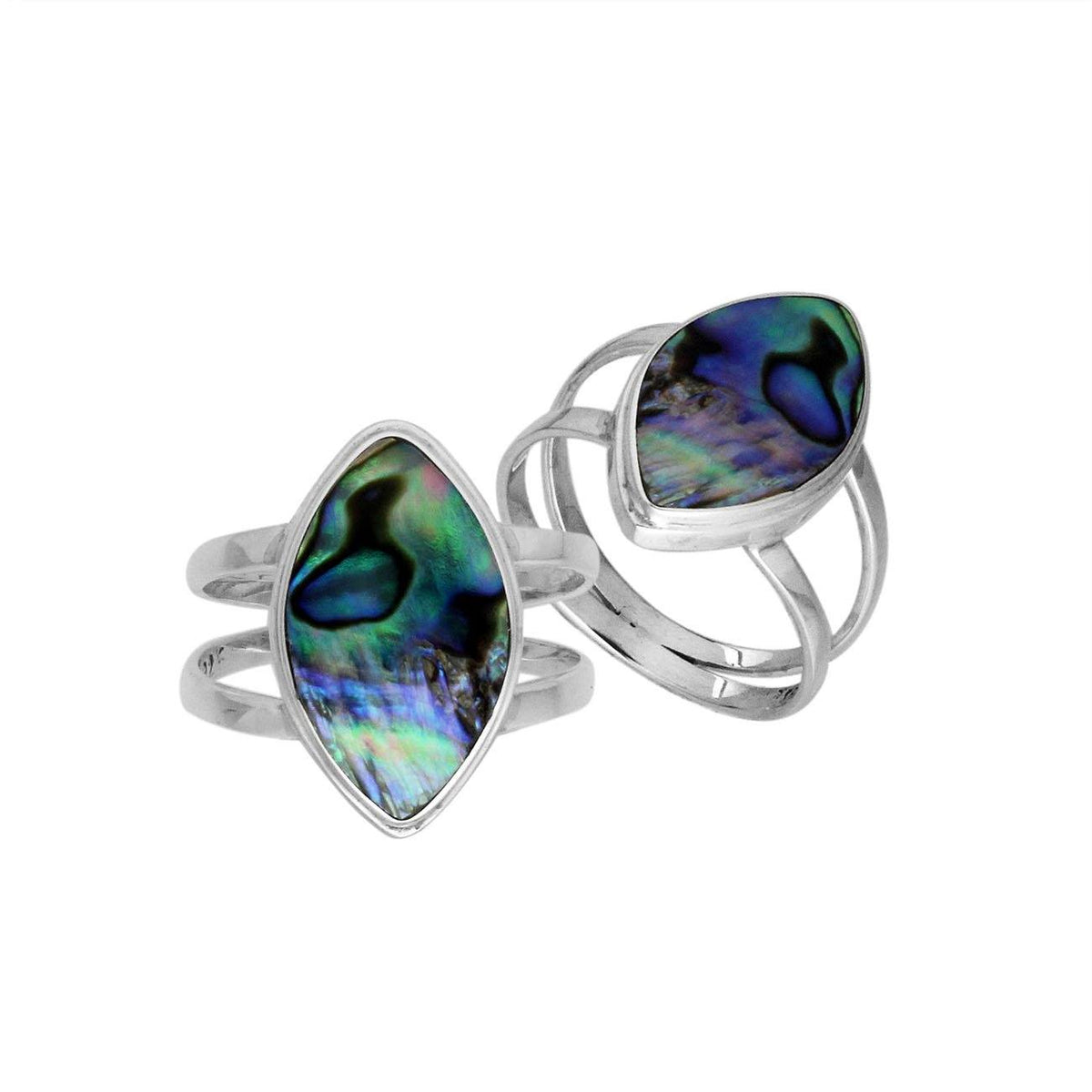 Elegant Sterling Silver Marquise Shape Ring With Abalone Shell In Balinese Design