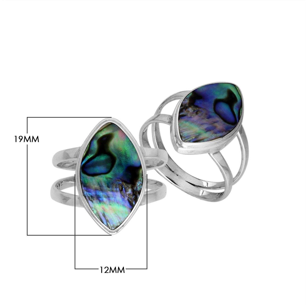 Elegant Sterling Silver Marquise Shape Ring With Abalone Shell In Balinese Design