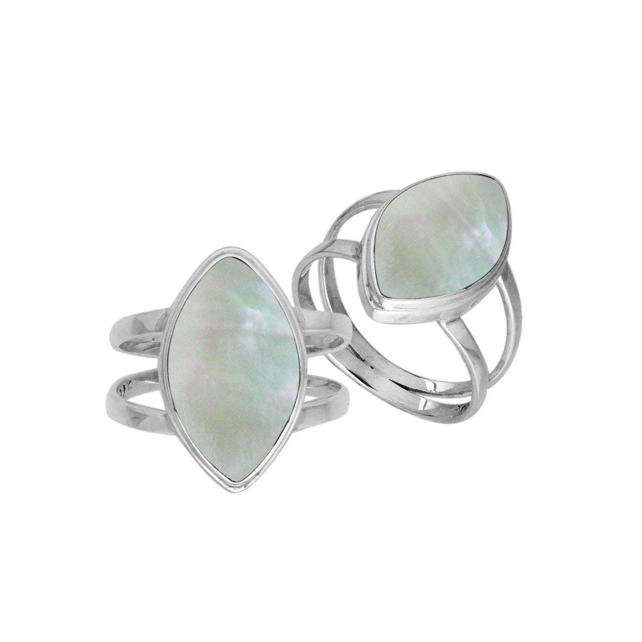 Elegant Sterling Silver Marquise Shape Ring With Mother Of Pearl In Balinese Design