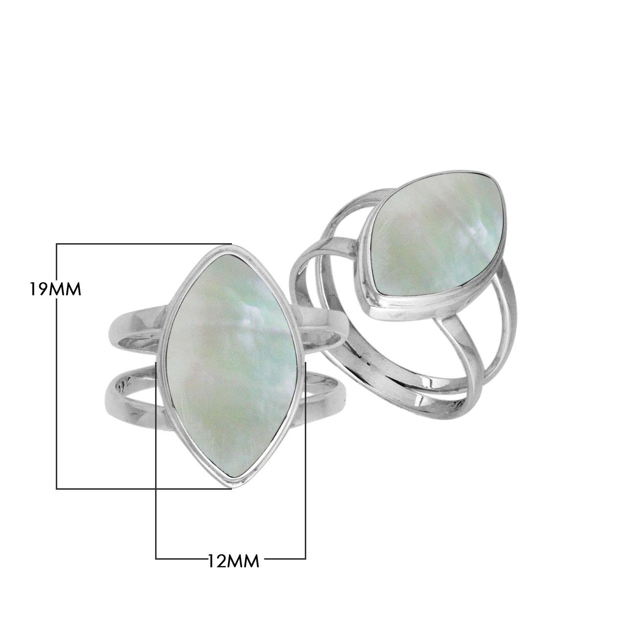 Elegant Sterling Silver Marquise Shape Ring With Mother Of Pearl In Balinese Design