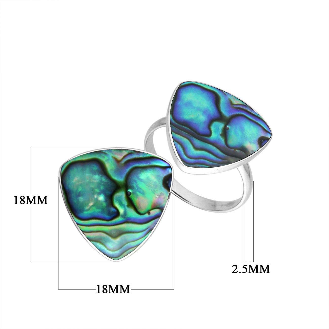 Elegant Sterling Silver Triangle Shape Ring With Abalone Shell In Balinese Design