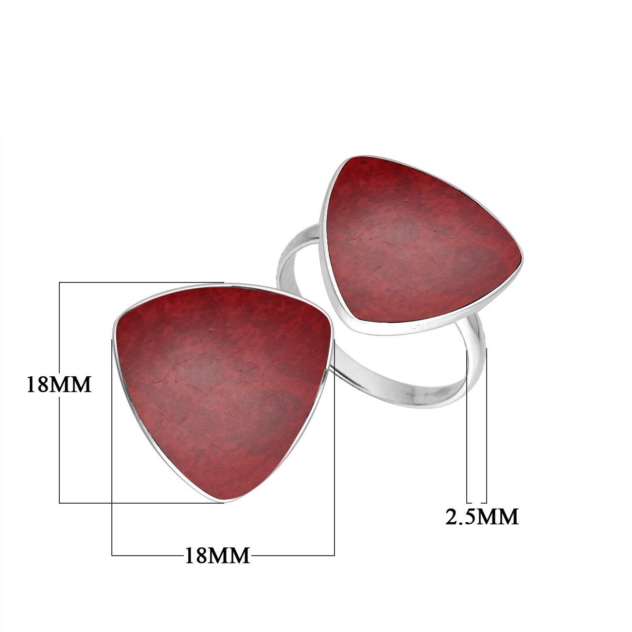 Elegant Sterling Silver Triangle Shape Ring With Red Coral In Balinese Design