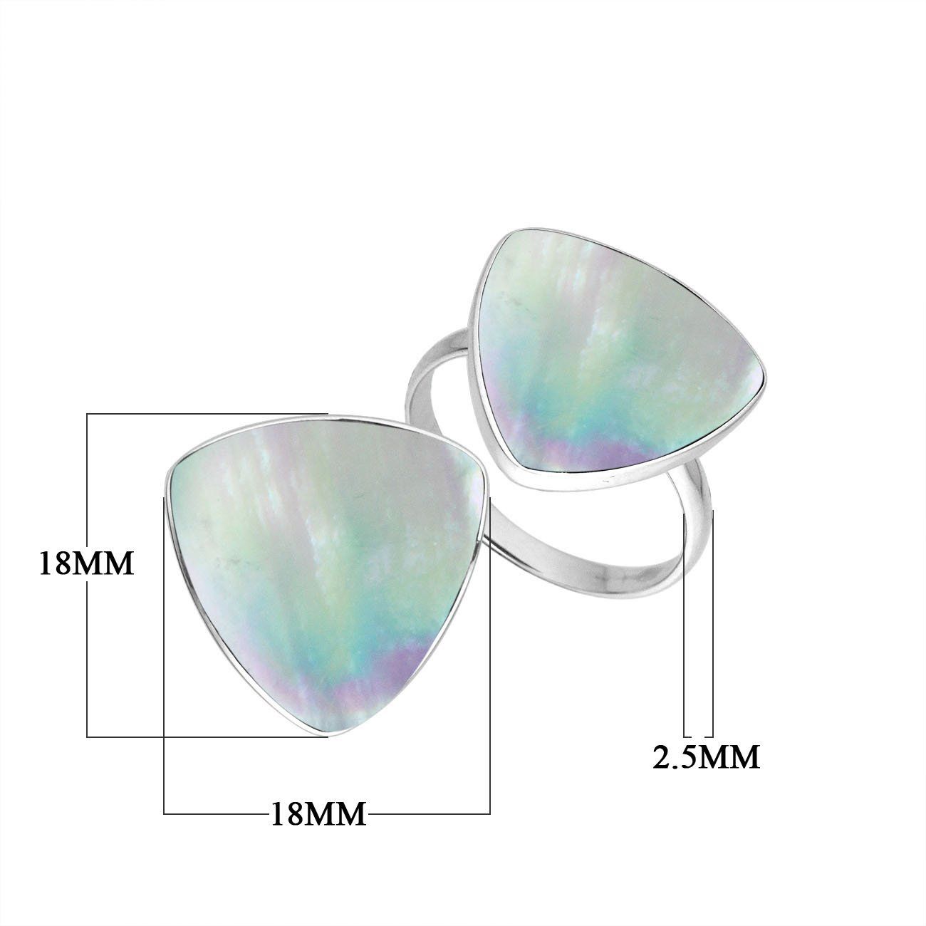 Elegant Sterling Silver Triangle Shape Ring With Mother Of Pearl In Balinese Design