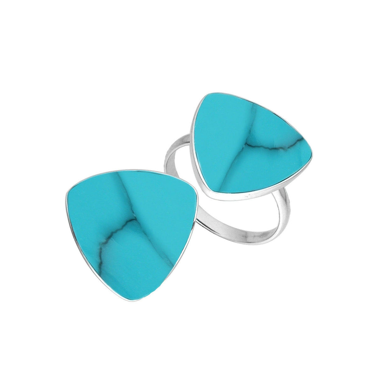 Elegant Sterling Silver Triangle Shape Ring With Turquoise Shell In Balinese Design