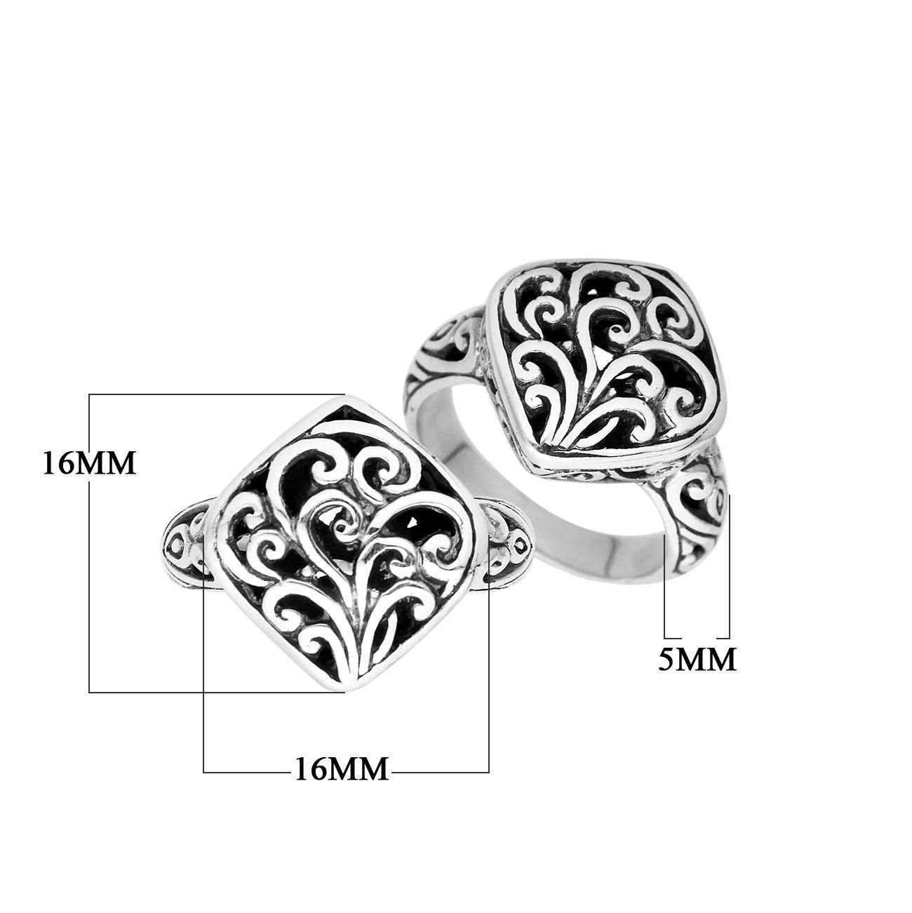 Sterling Silver Square Balinese Oxidized Filigree Statement Ring