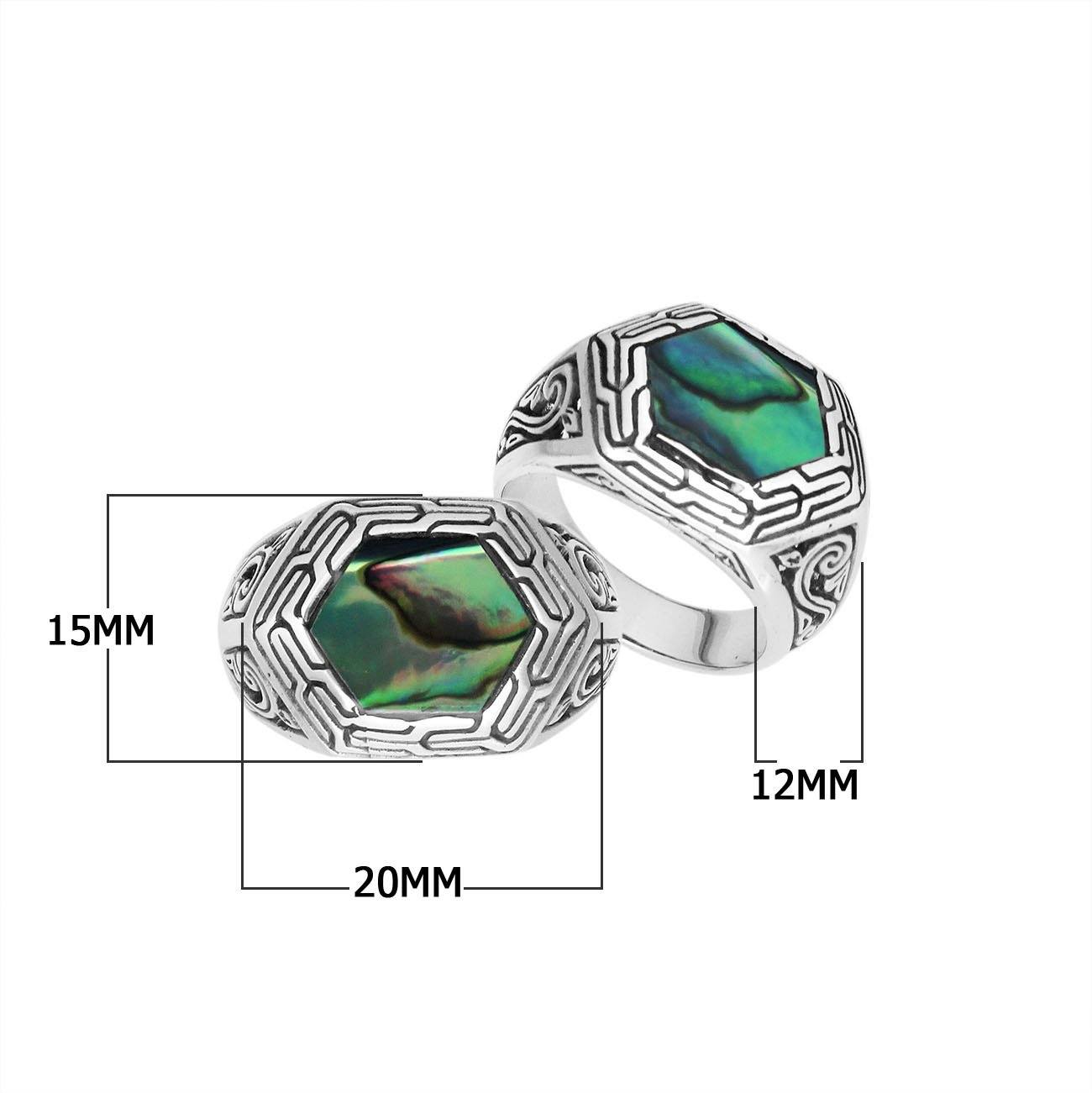 Sterling Silver Hexagon Tribal Statement Ring With Abalone Shell
