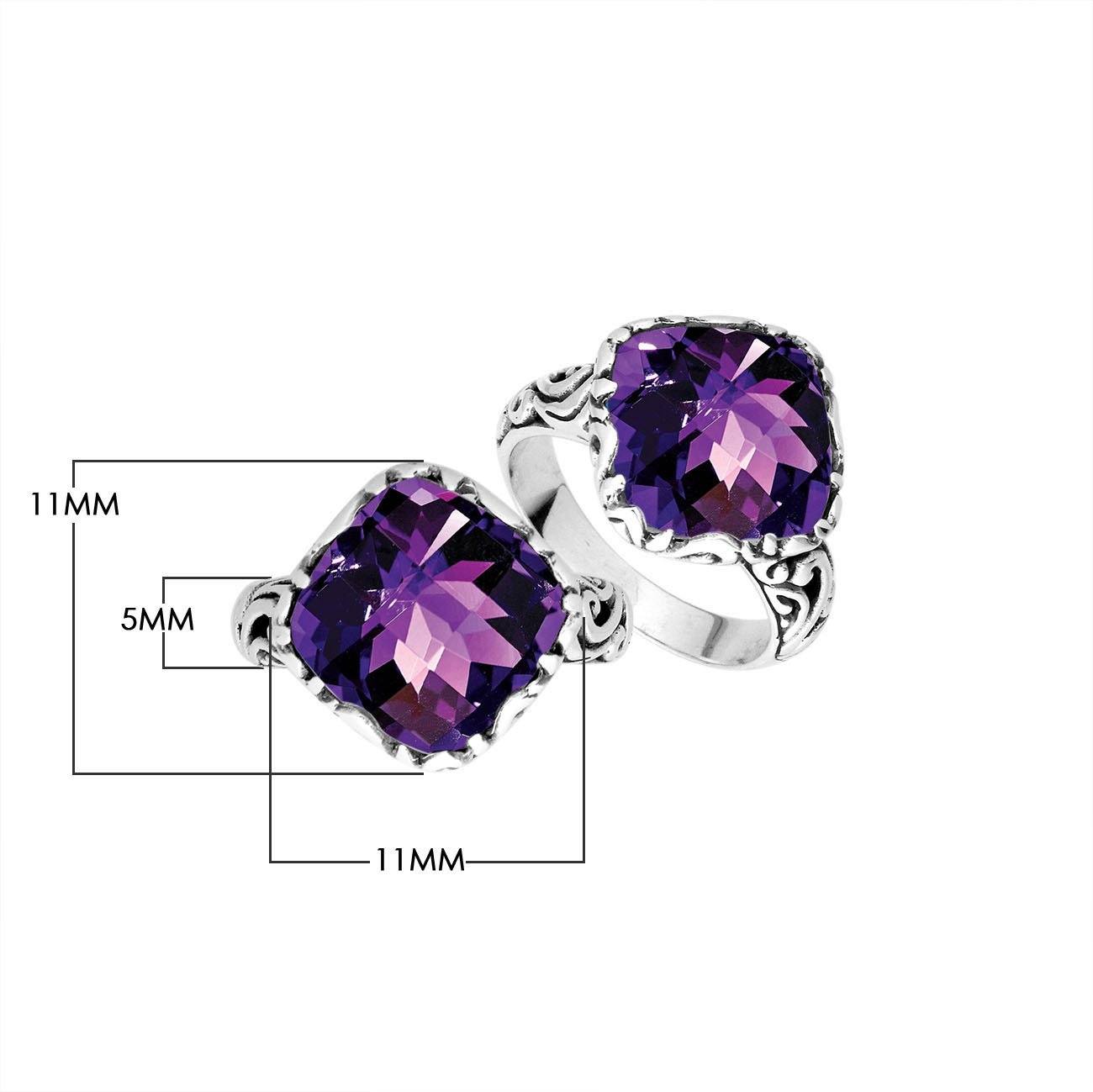 Sterling Silver Cushion Shape Balinese Statement Ring With Amethyst Quartz