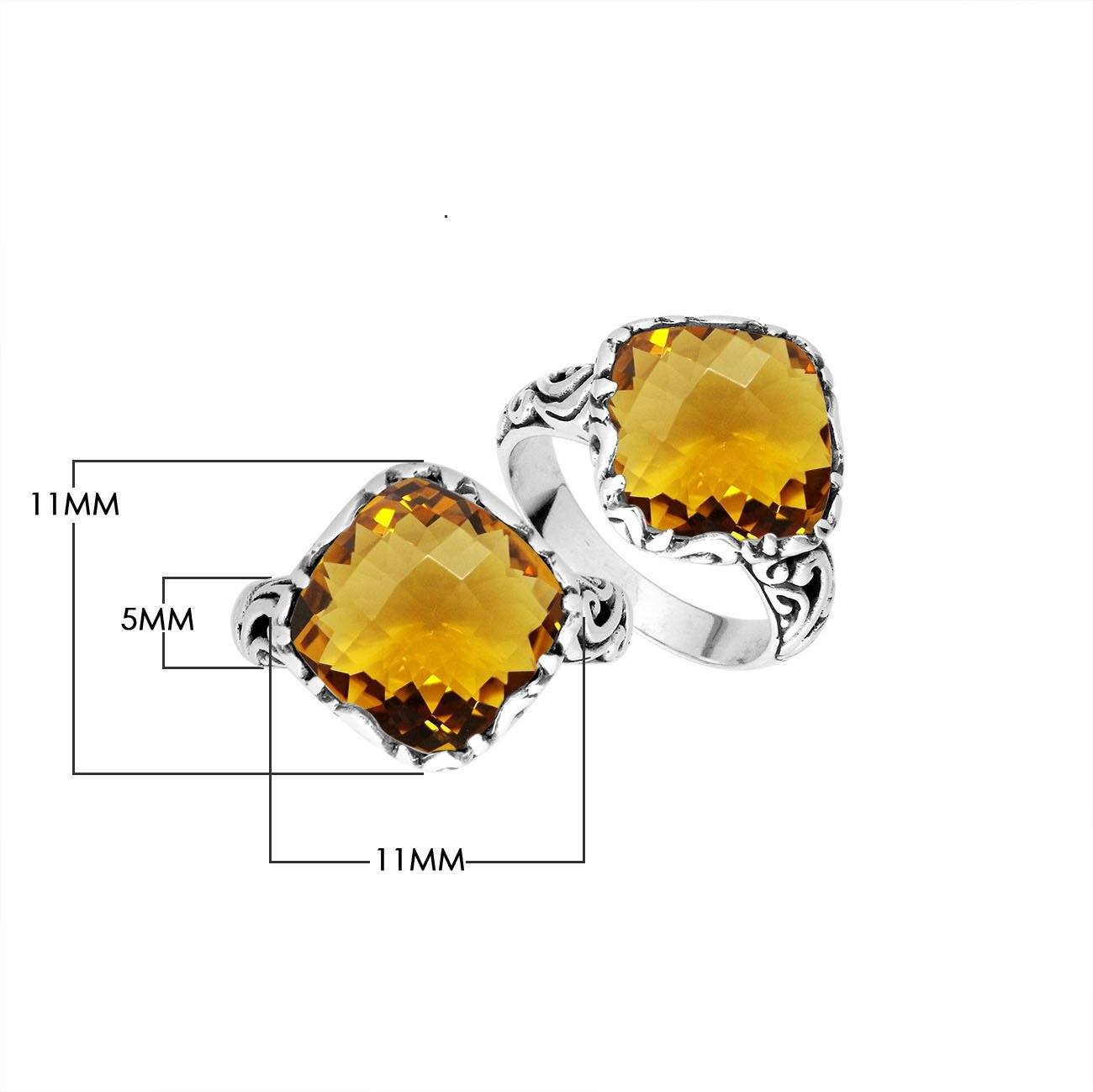 Sterling Silver Cushion Shape Balinese Statement Ring With Citrine Quartz