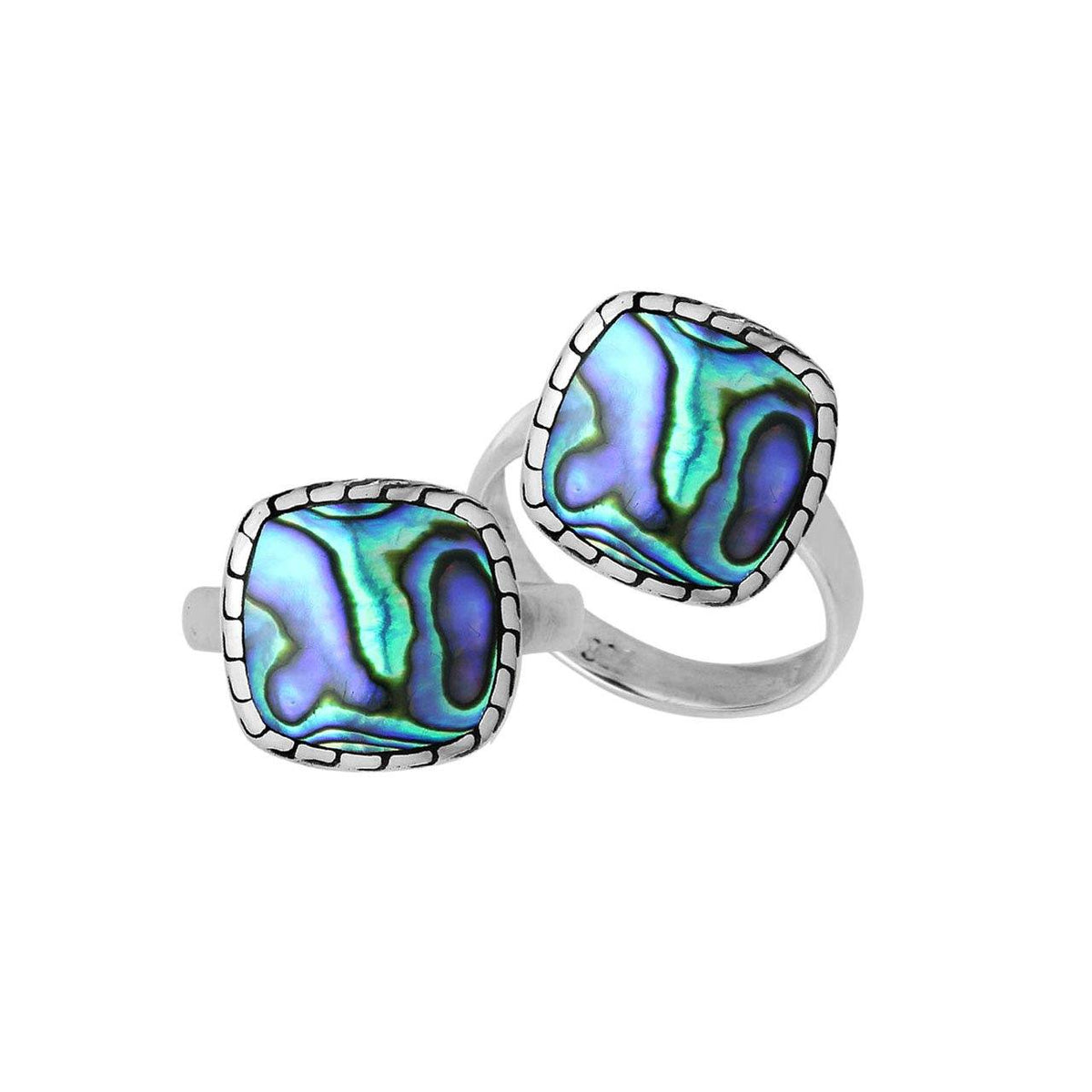 Sterling Silver Cushion Shape Textured Statement Ring With Abalone Shell