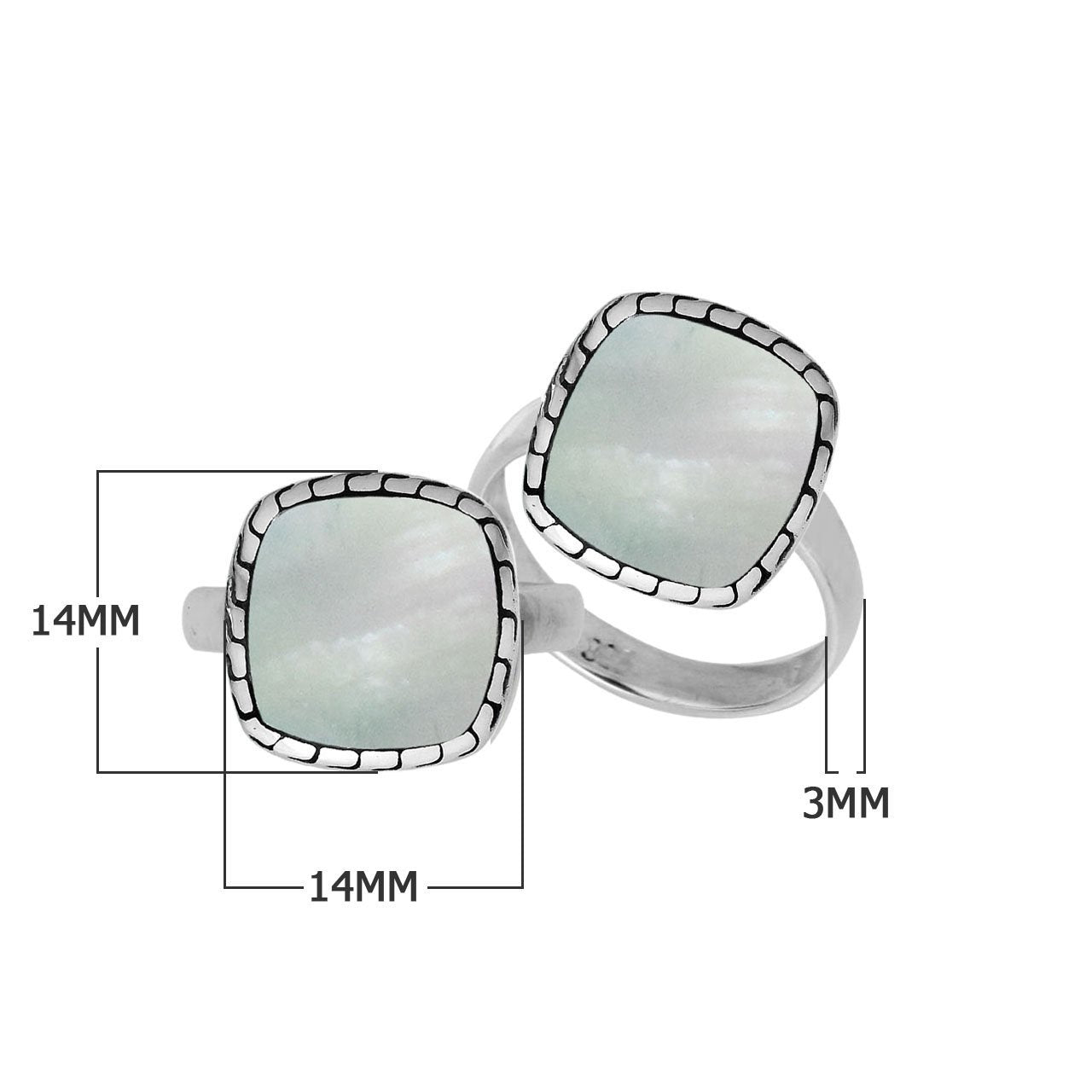 Sterling Silver Cushion Shape Textured Statement Ring With Mother Of Pearl