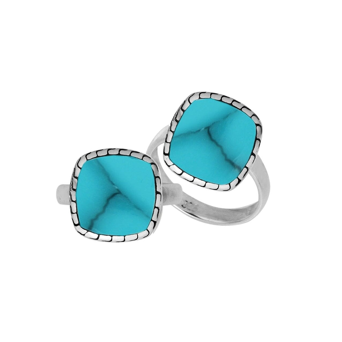 Sterling Silver Cushion Shape Textured Statement Ring With Turquoise Shell