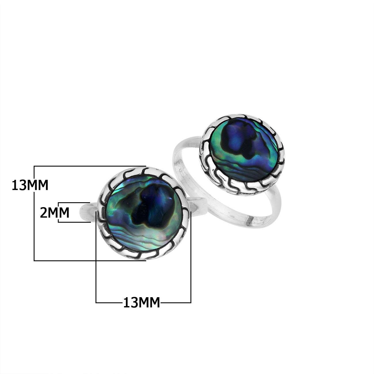 Sterling Silver Round Shape Textured Statement Ring With Abalone Shell