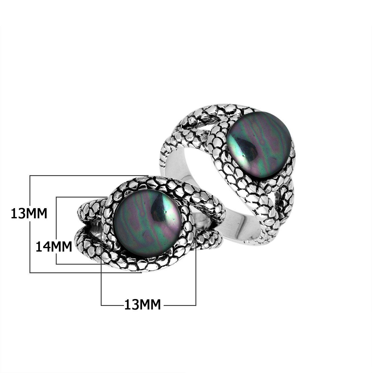 Sterling Silver Gray Pearl Round Shape Statement Ring With Artistic Design