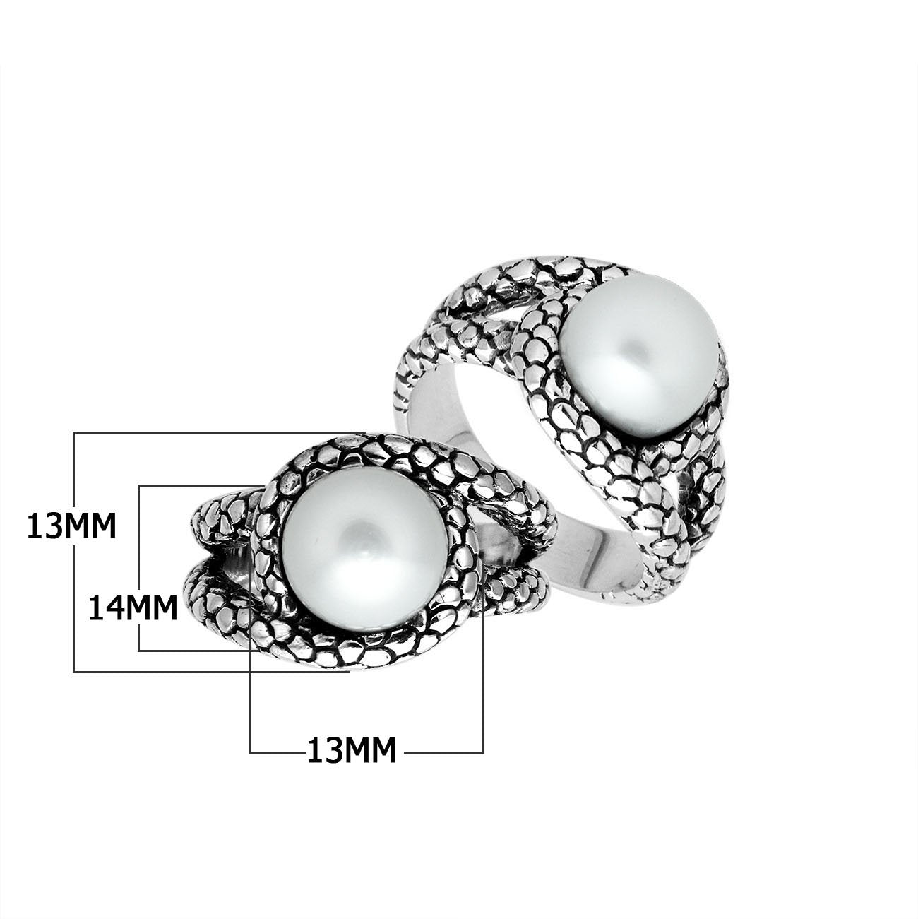 Sterling Silver White Pearl Round Shape Statement Ring With Artistic Design