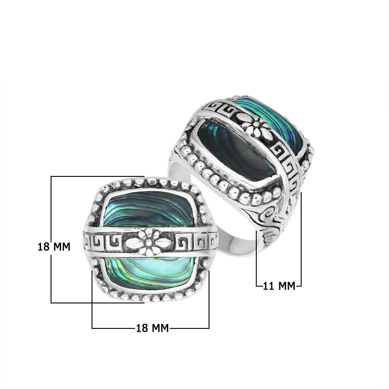 Sterling Silver Abalone Shell Rectangular Statement Ring With Floral Artistic Design