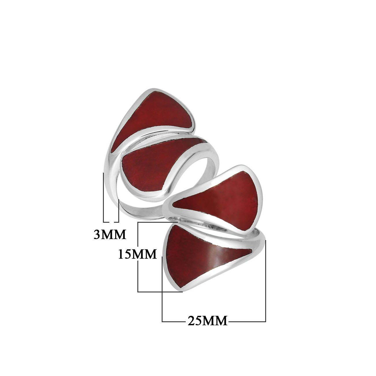 Sterling Silver Red Coral Modern Open Shape Statement Ring With Artistic Design