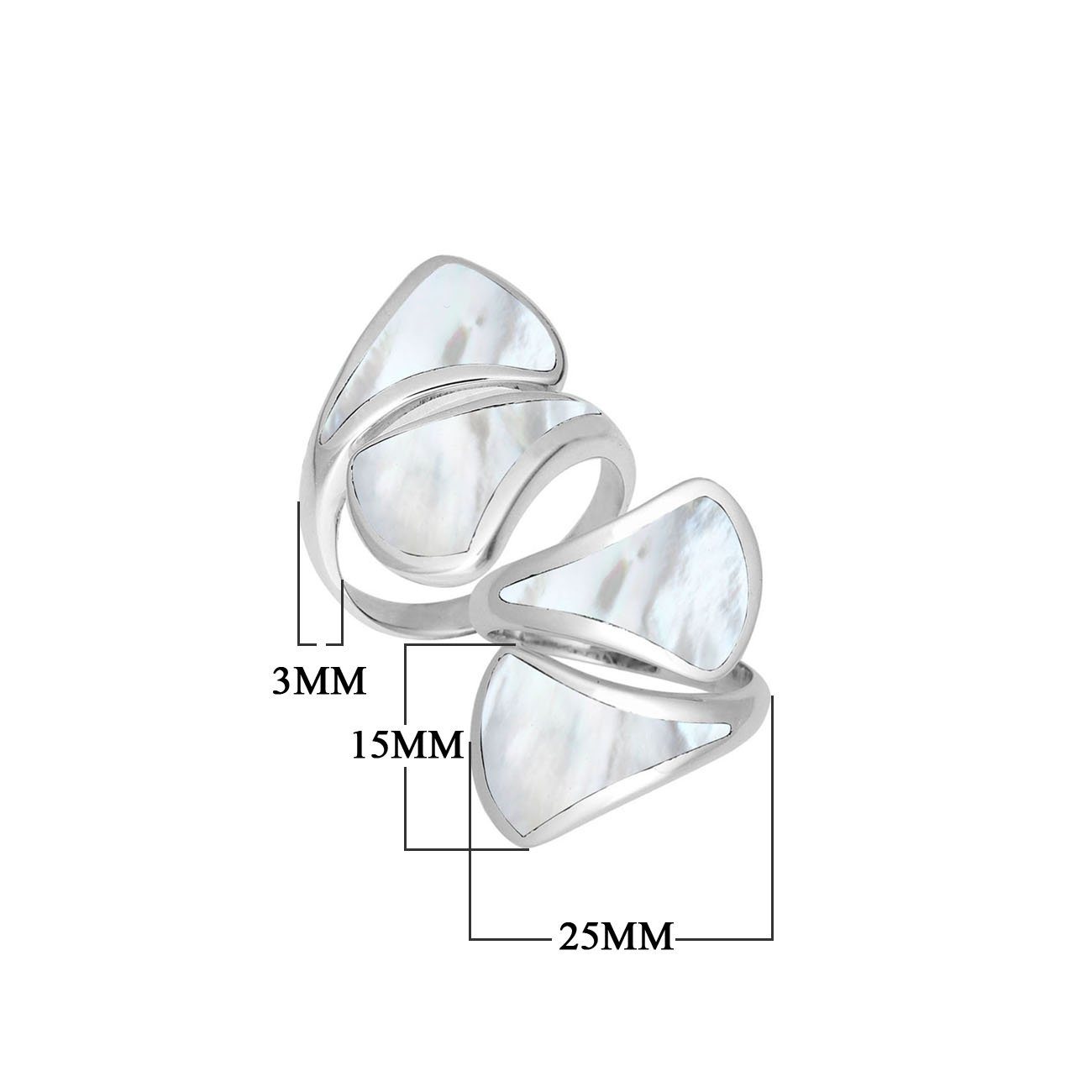 Sterling Silver Mother Of Pearl Modern Open Shape Statement Ring With Artistic Design
