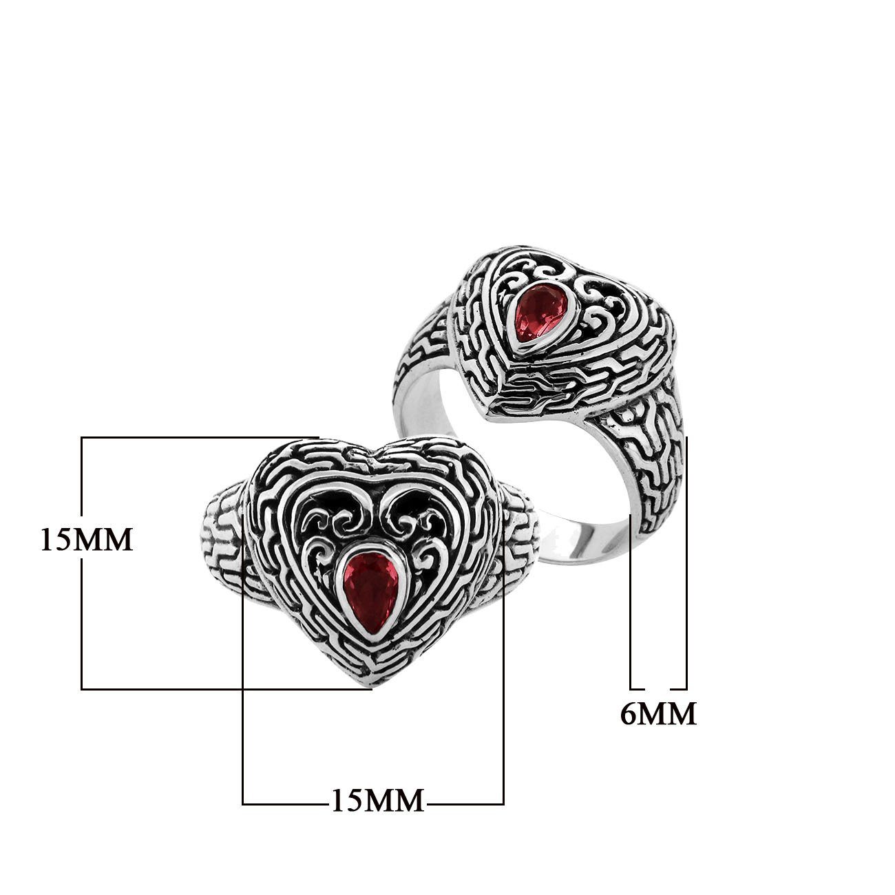 Sterling Silver Garnet Quartz Heart Shape Balinese Vintage Statement Ring