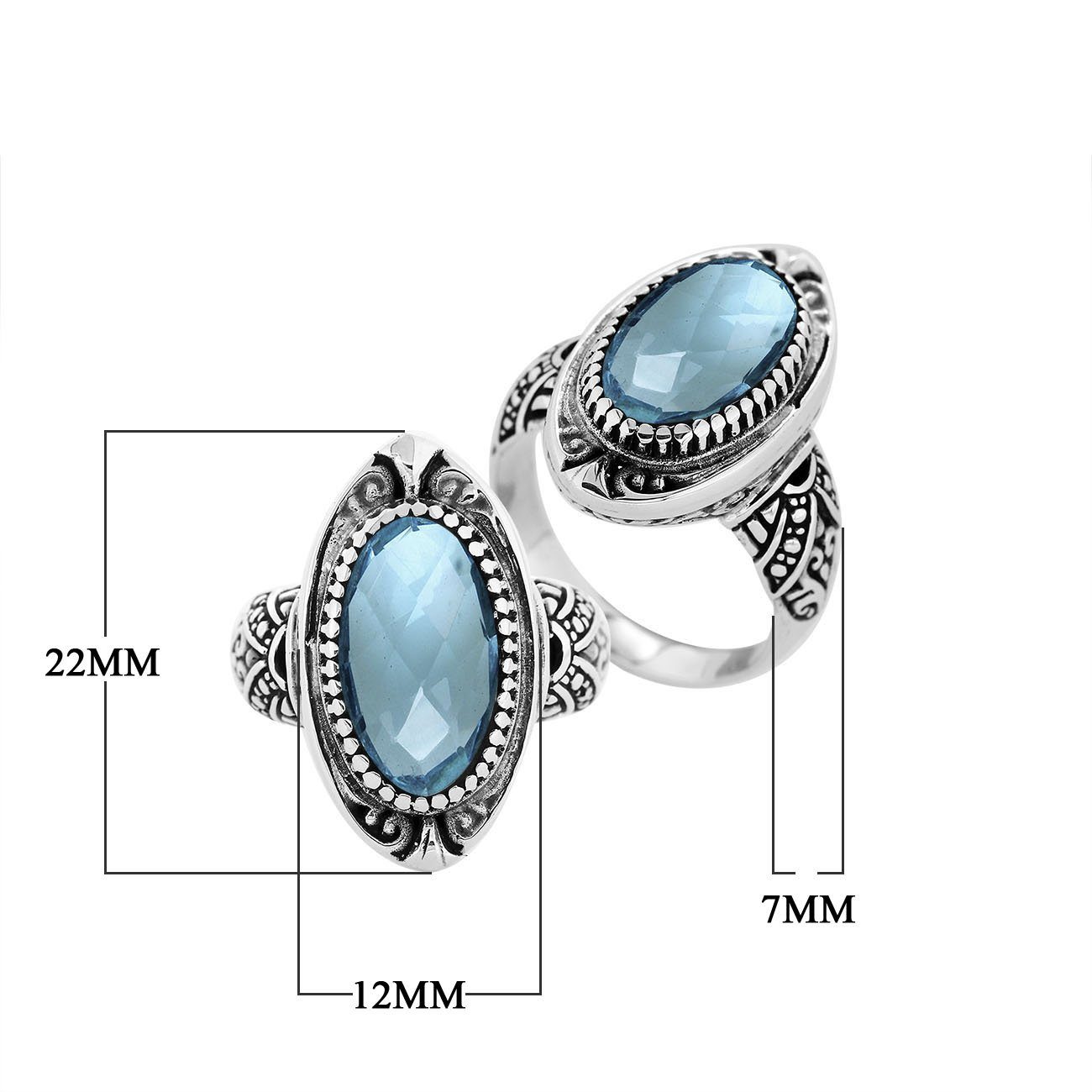 Sterling Silver Blue Topaz Quartz Oval Shape Balinese Vintage Statement Ring