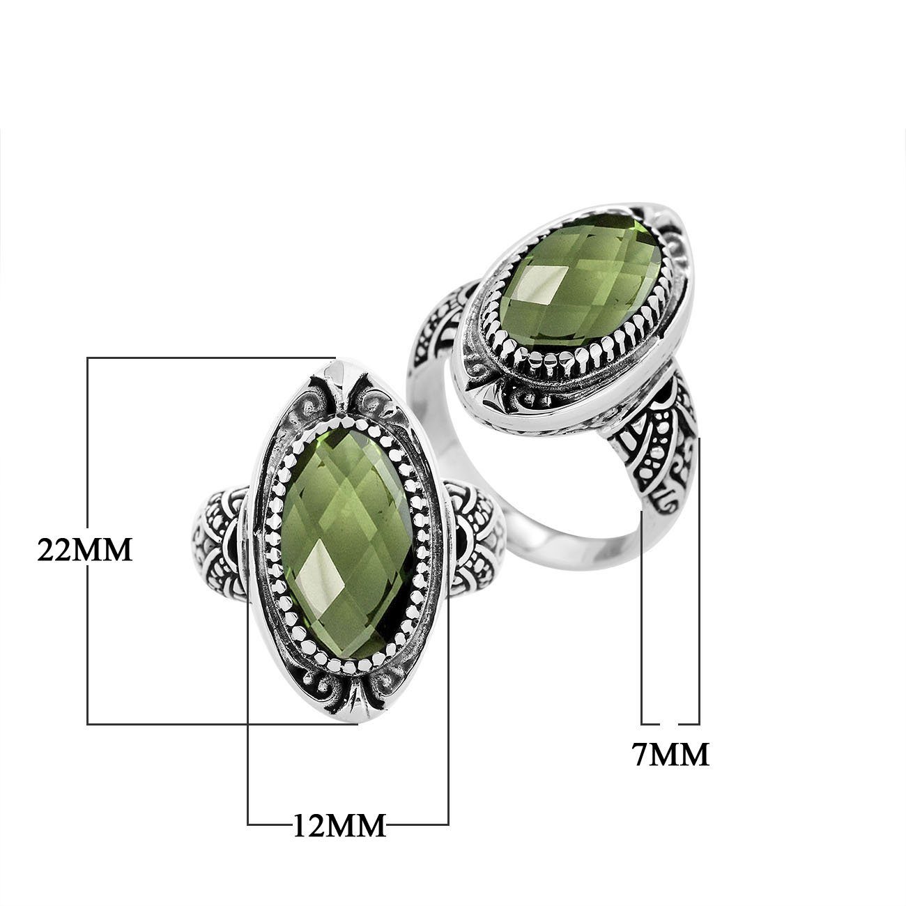 Sterling Silver Green Amethyst Quartz Oval Shape Balinese Vintage Statement Ring
