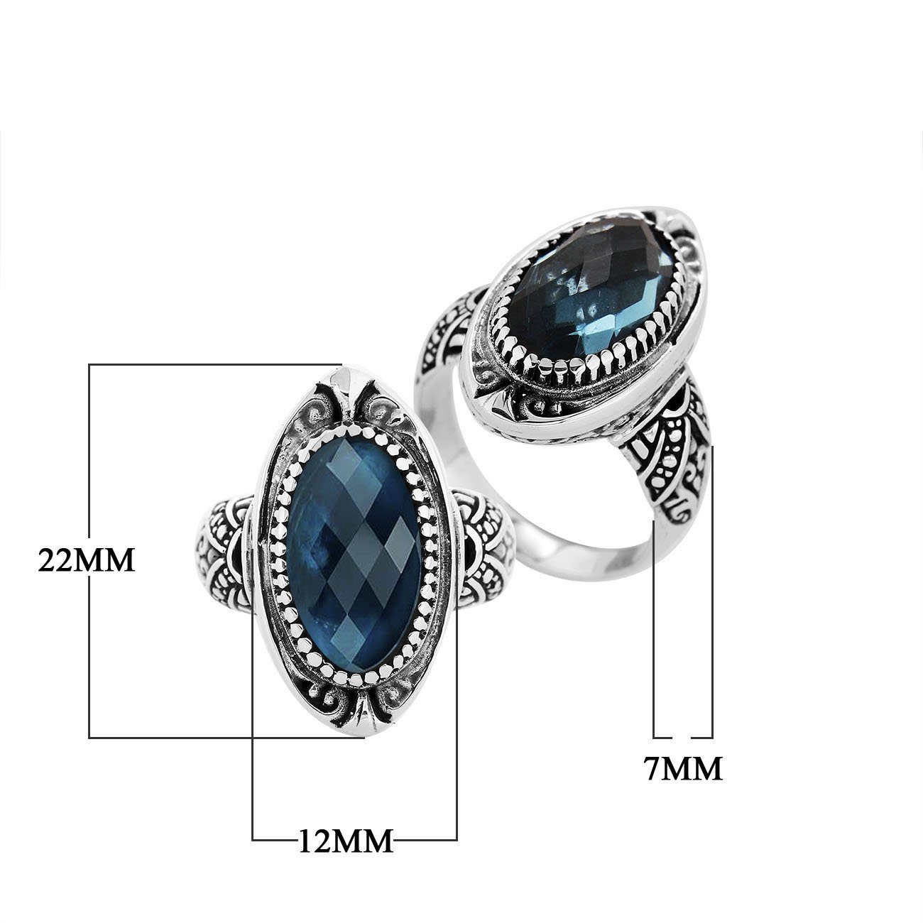 Sterling Silver London Blue Topaz Quartz Oval Shape Balinese Vintage Statement Ring