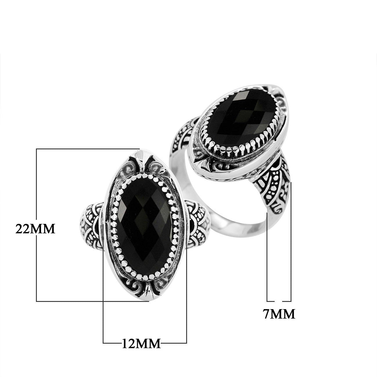 Elegant sterling silver Black Onyx oval ring with Balinese handcrafted detailing