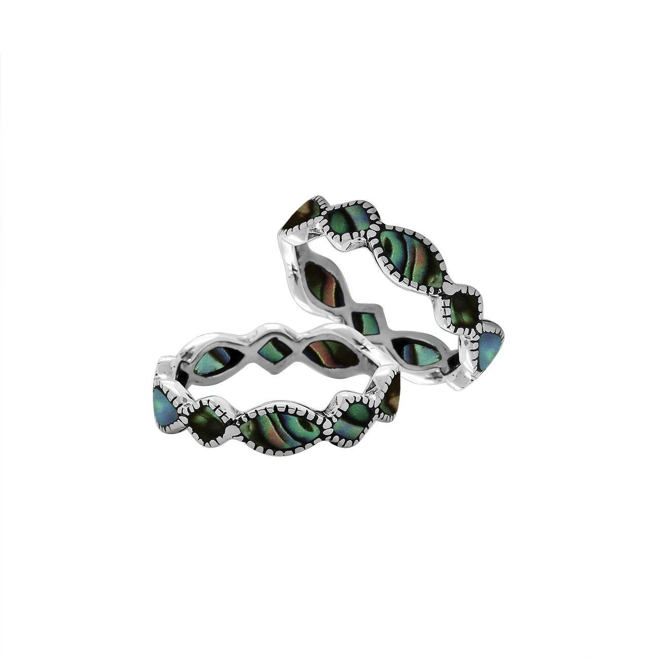 Elegant sterling silver Abalone Shell wave band ring with Balinese handcrafted detailing