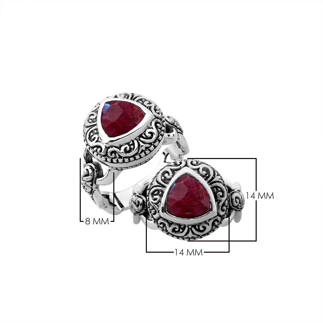 Elegant sterling silver triangle shape Ruby ring with Balinese handcrafted detailing