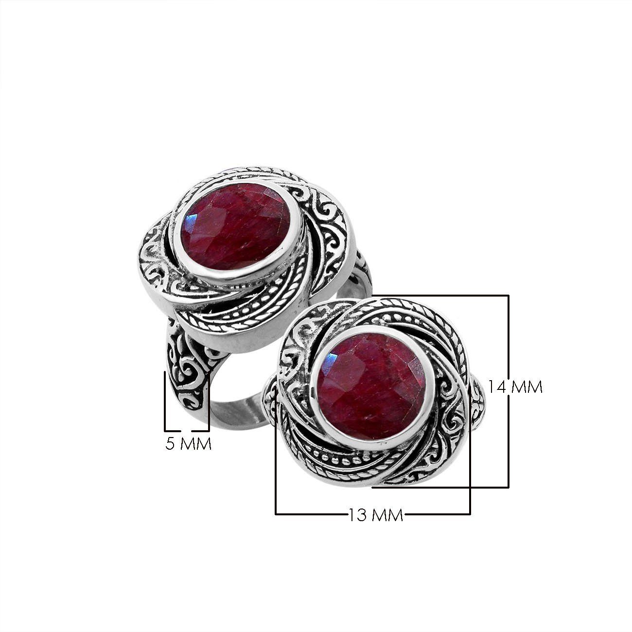 Elegant sterling silver round shape Ruby ring with Balinese handcrafted detailing