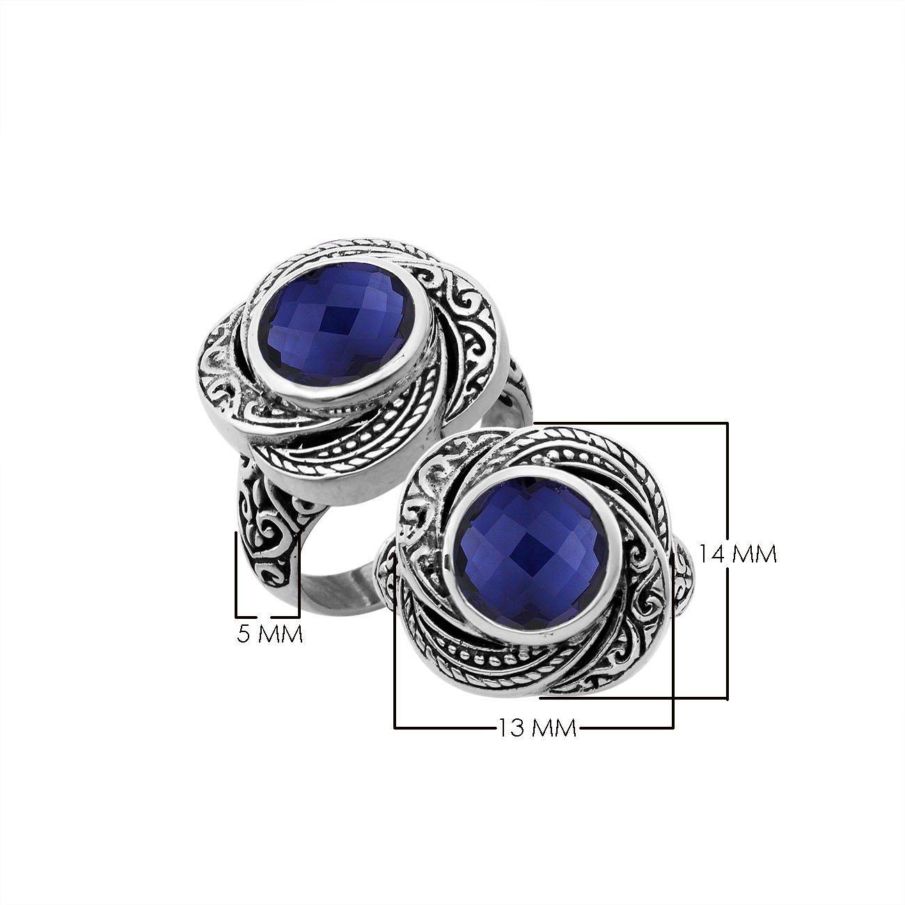 Elegant sterling silver round shape Sapphire ring with Balinese handcrafted detailing