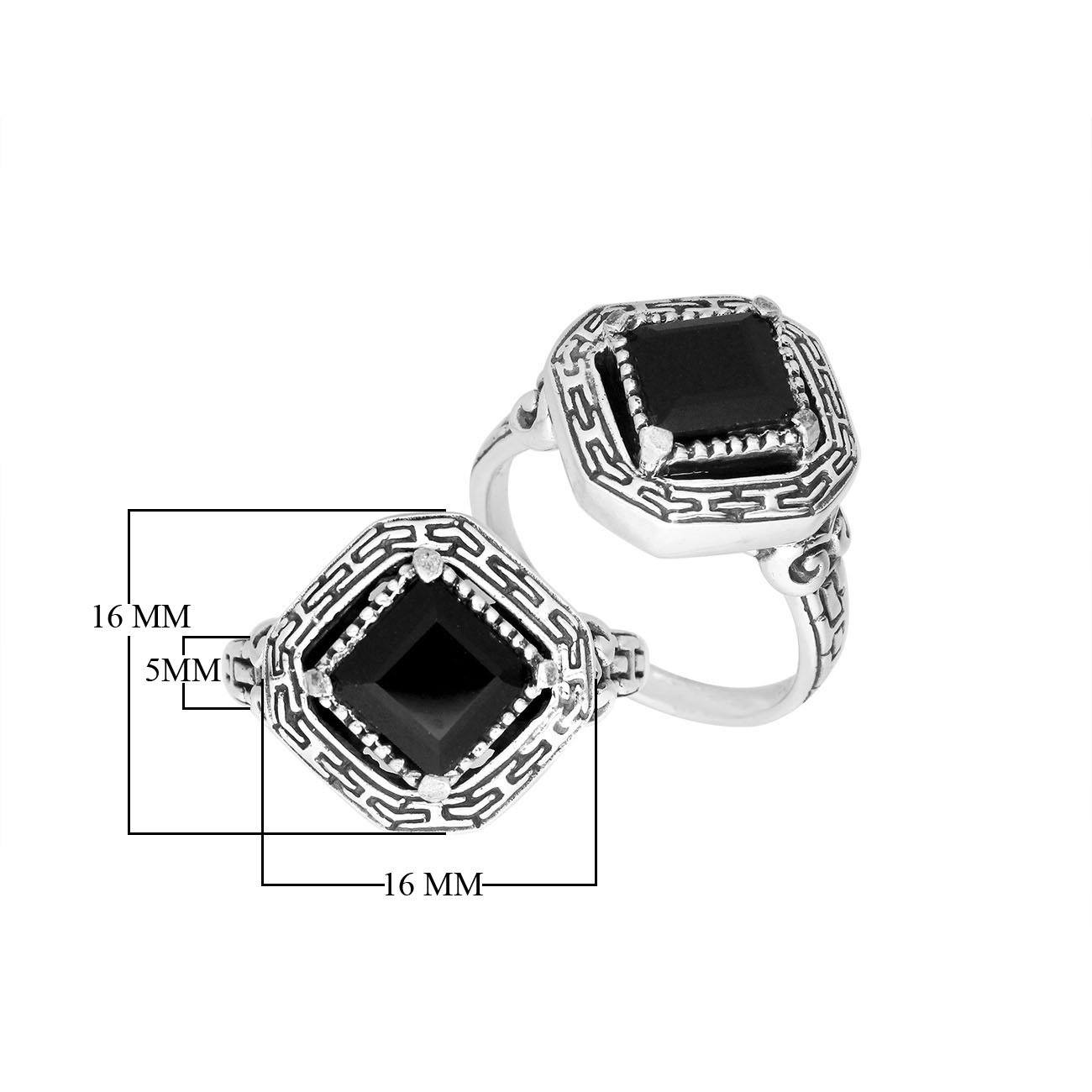 Elegant sterling silver square shape Black Onyx ring with Balinese handcrafted detailing