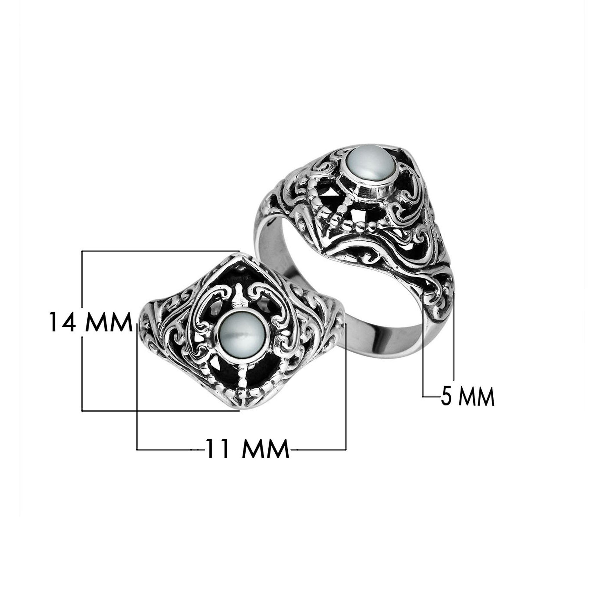 Elegant Sterling Silver Round Fresh Water Pearl Ring With Balinese Handcrafted Detailing