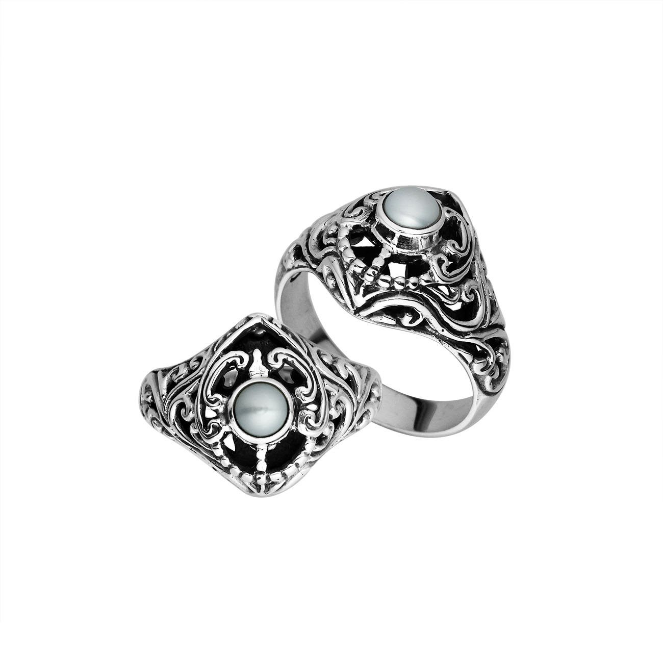 Elegant Sterling Silver Round Fresh Water Pearl Ring With Balinese Handcrafted Detailing