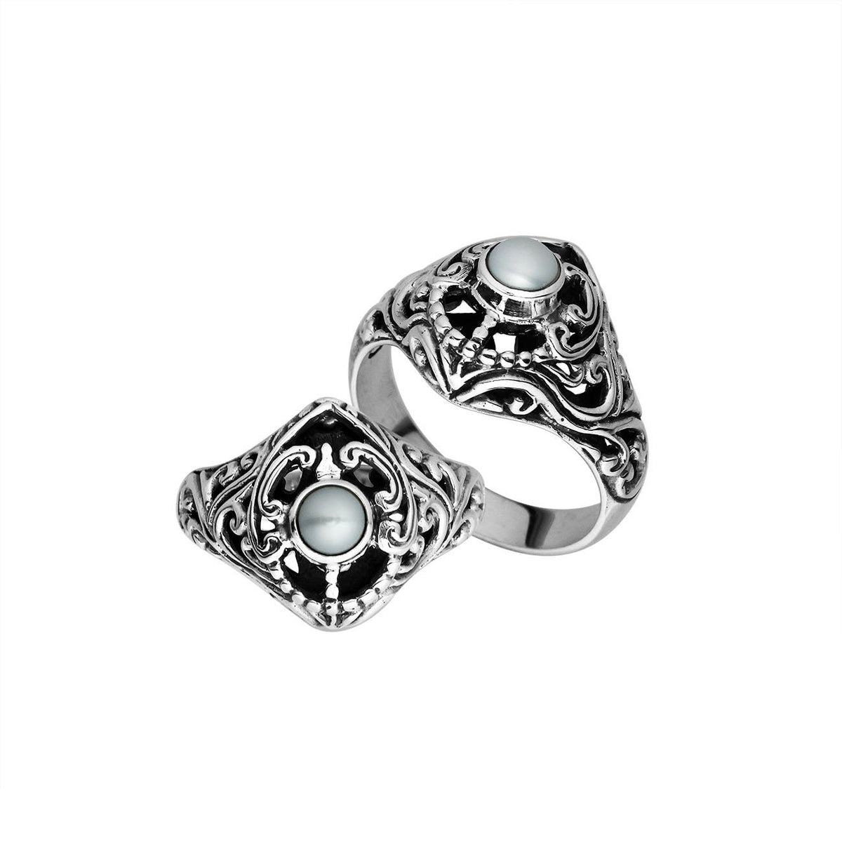 Elegant Sterling Silver Round Fresh Water Pearl Ring With Balinese Handcrafted Detailing