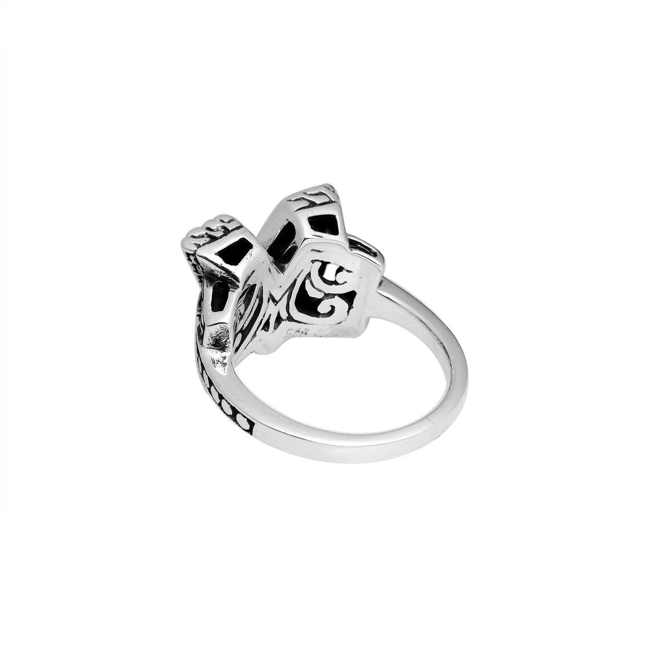 Elegant Sterling Silver Balinese crossover ring with intricate oxidized handcrafted design