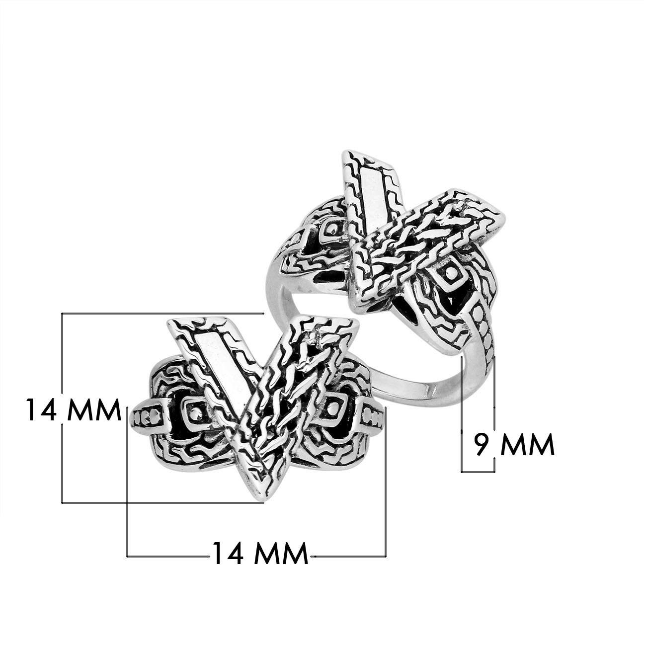 Elegant Sterling Silver Balinese crossover ring with intricate oxidized handcrafted design