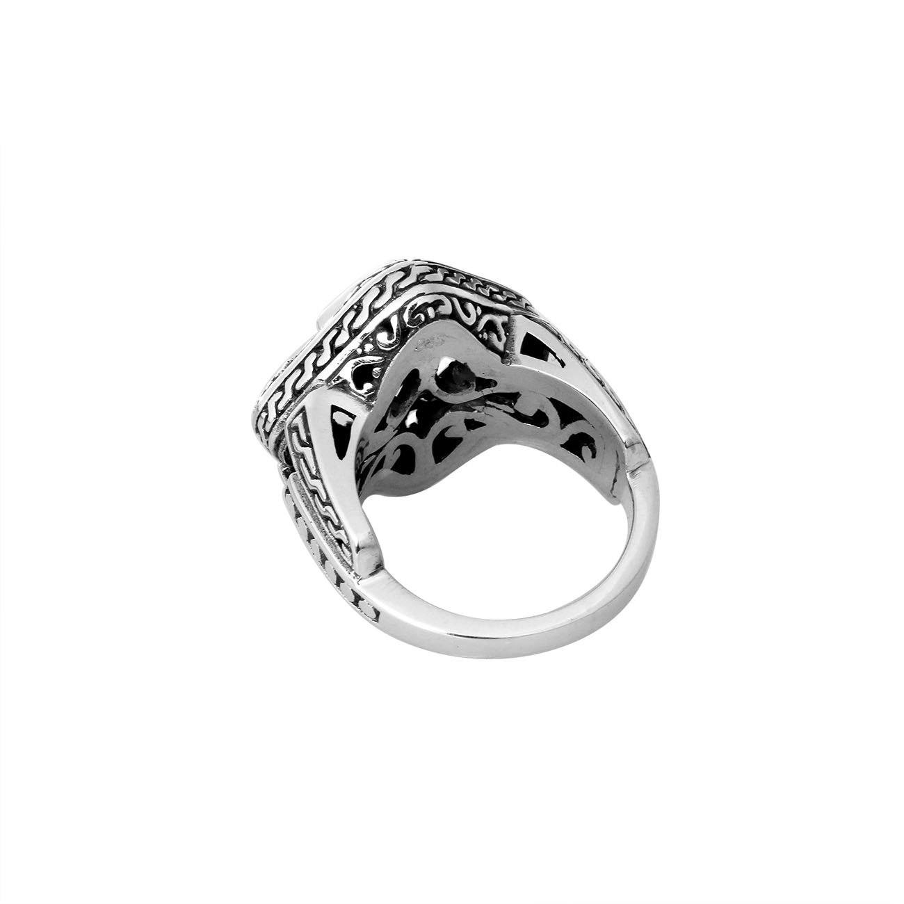 Balinese silver cushion shape ring with Garnet Quartz centerpiece