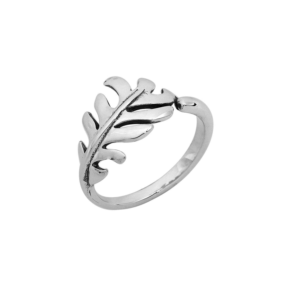 Balinese silver feather shape simple designer ring with polished finish