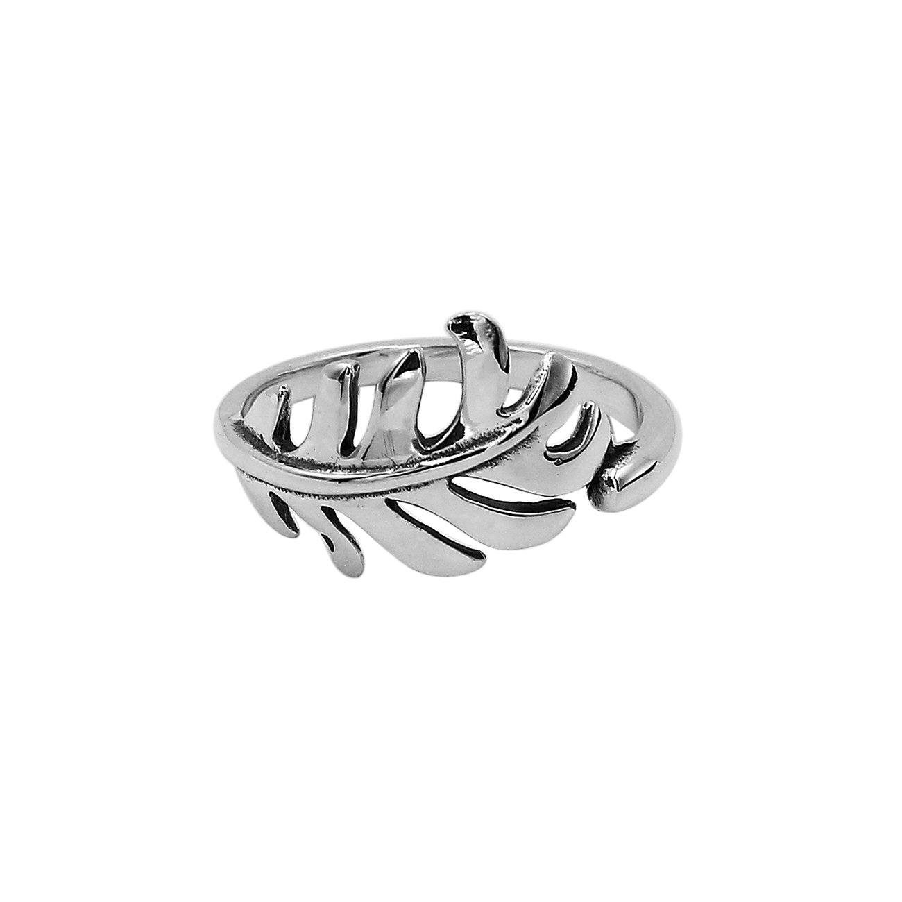 Balinese silver feather shape simple designer ring with polished finish