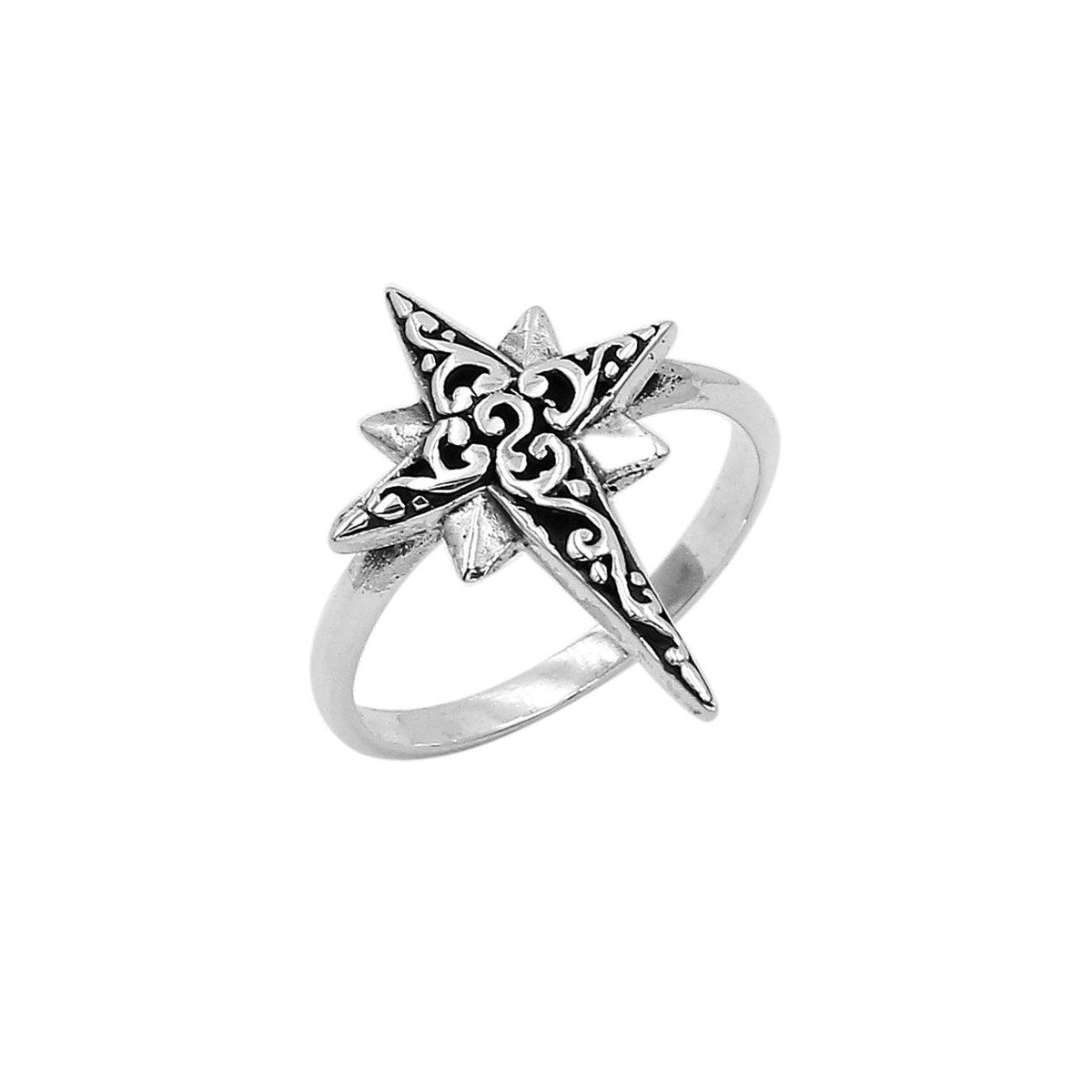 Balinese silver compass shape ring with polished designer finish